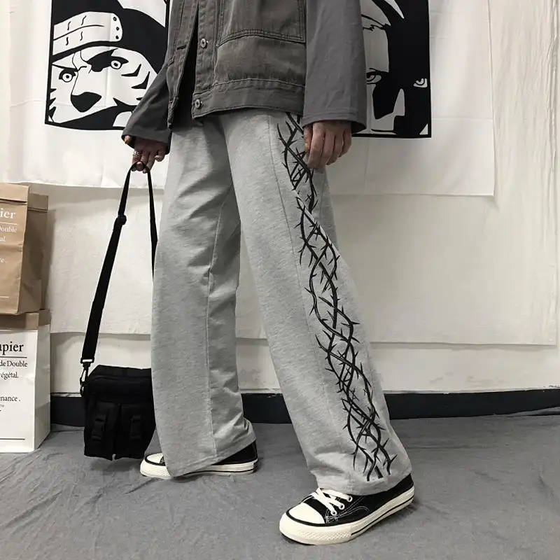 

Japanese Streetwear Men Black Harajuku Pants Man Wide leg Trousers Hip Hop Elastic waist Loose Sport Casual Gray Sweatpants