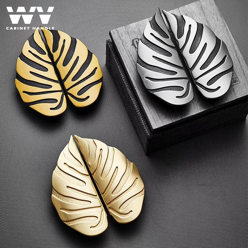 

WV Designed Leaf Handle Gold Ancient Silver 64mm Leaves Creative Cabinet Handles Drawer Knobs Wardrobe Door Furniture Pulls 804