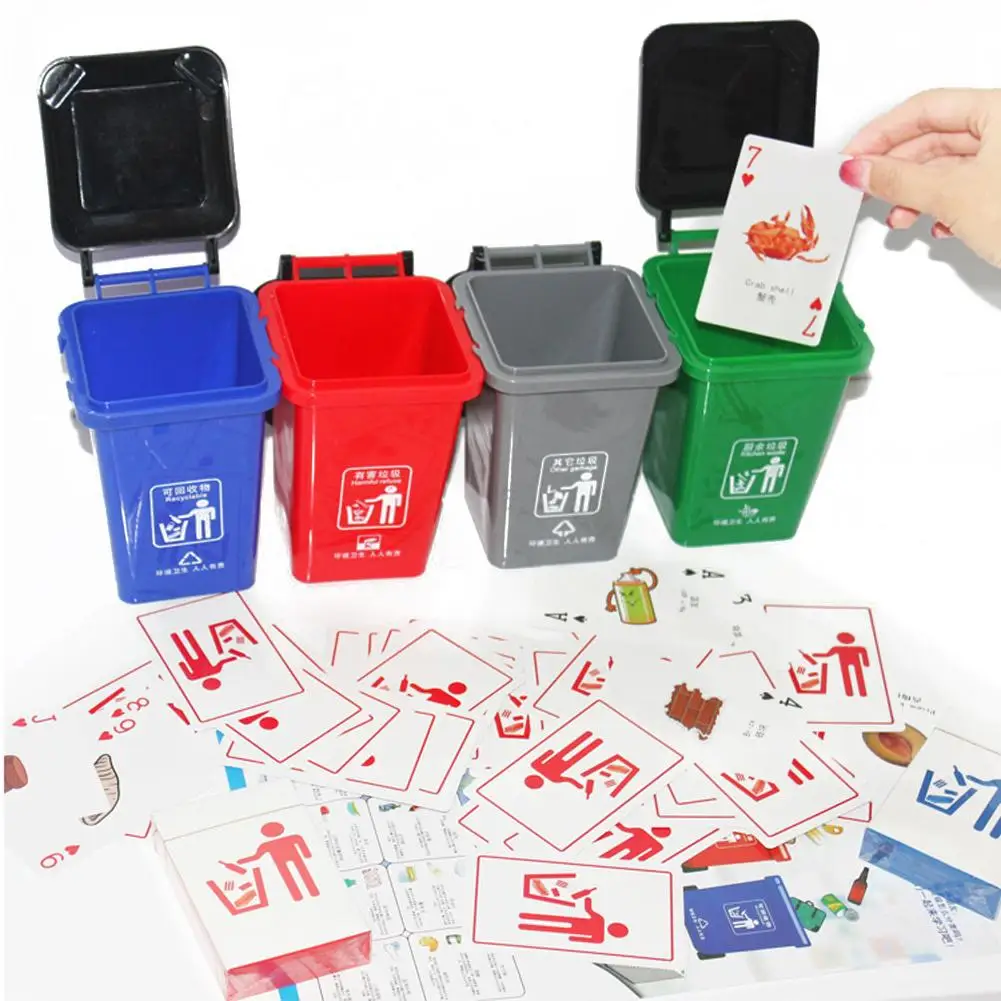 Mini Trash Can Toy Portable Outdoor Garbage Classification Learning Toys for Kids Card Game Board |
