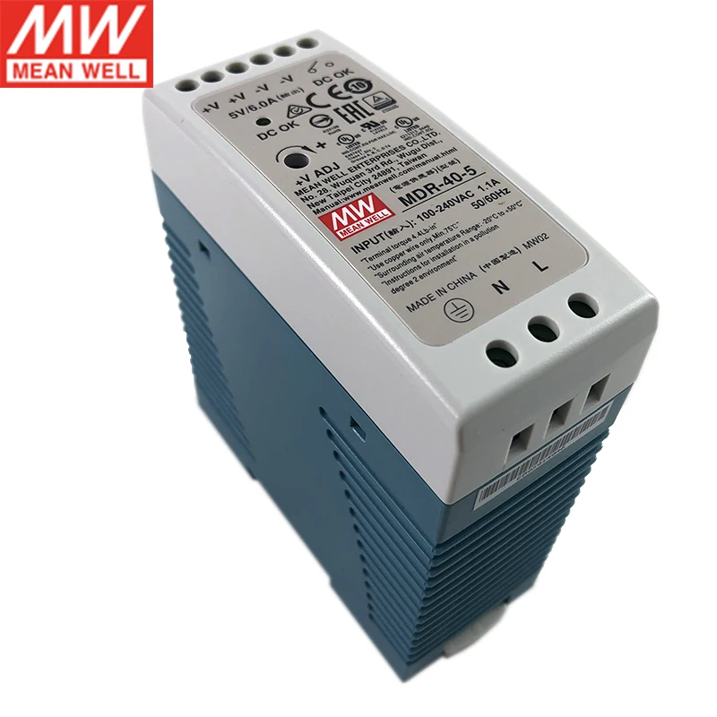 Оригинальный импульсный источник питания MEAN WELL MDR 40 5 30 Вт В на DIN рейку 110 В/220