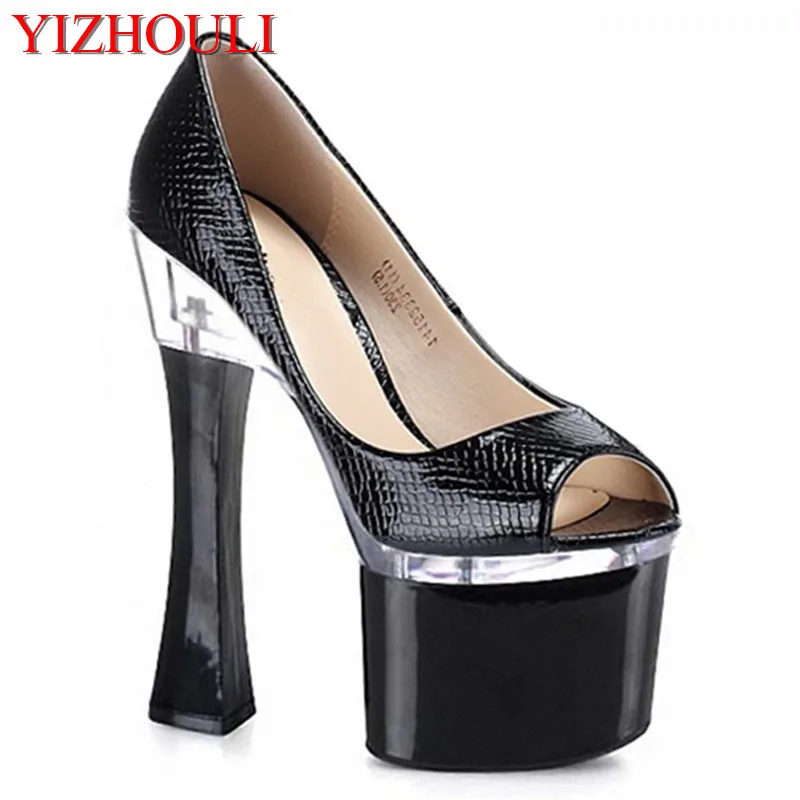 Club super-high heel women's chunky shoes 17-18cm hate sky-high wine glasses and a new style of shallow-mouth Dance Shoes