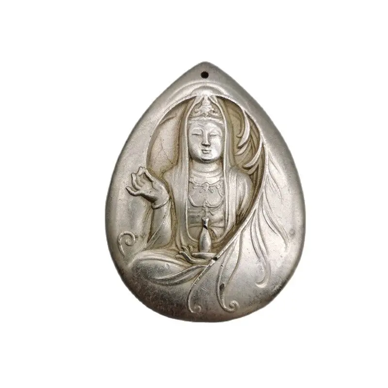 

China old Tibetan Silver Relief guanyin Amulet Pendant Feng Shui Lucky Pendant