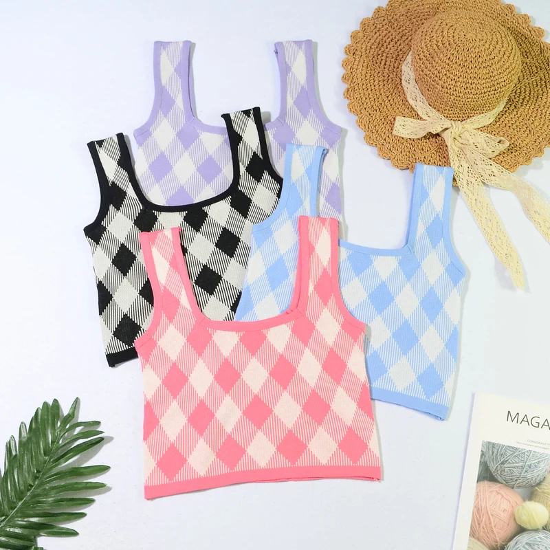 

HELIAR Women Plaid Crop Tops Square Neck Tops Sexy Camis Women Tank Tops Crop Tops Women Cute Tank Tops 2021 Summer