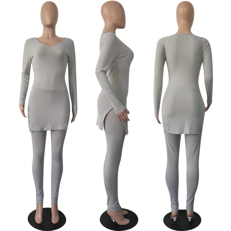 Вязаные комплекты из двух предметов Осень Зима с длинным рукавом сплит топ и
