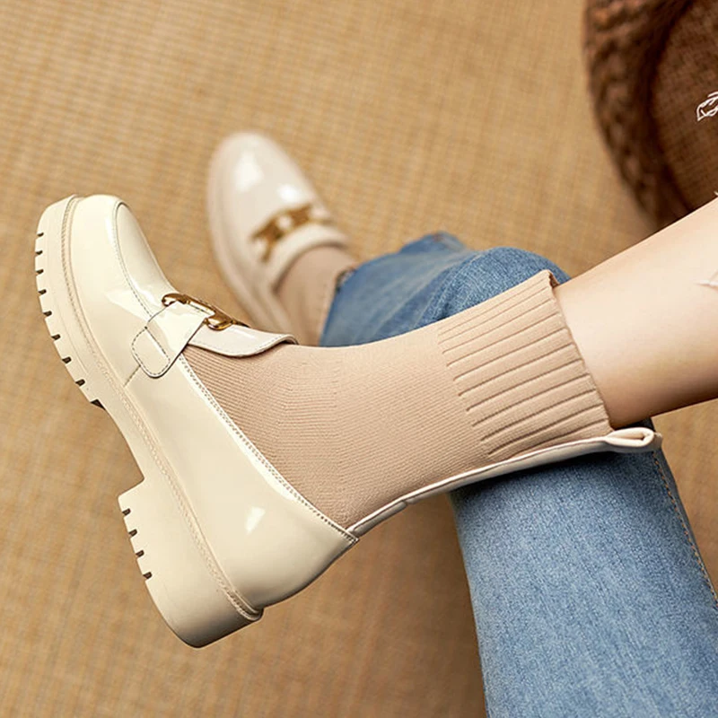 

Женские носки и ботинки, модные весенне-осенние новые носки и ботинки, женские трендовые новые большие повседневные кожаные ботинки