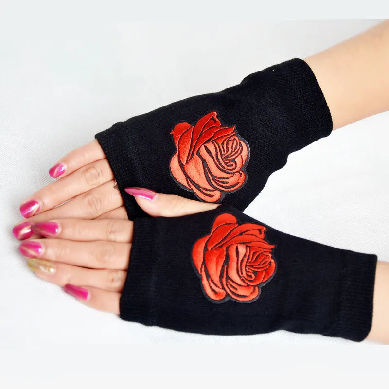 Перчатки Стразы без пальцев вязаные блестящие митенки с цветами розы для женщин