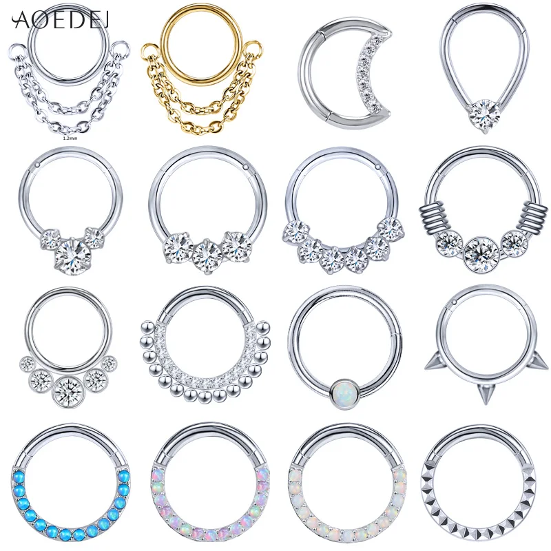 

AOEDEJ 1PC 16g Crystal Nose Ring 316L Stainless Steel Septum Clicker Moon Round Ear Tragus Cartilage Daith Piercings Jewelry 8MM