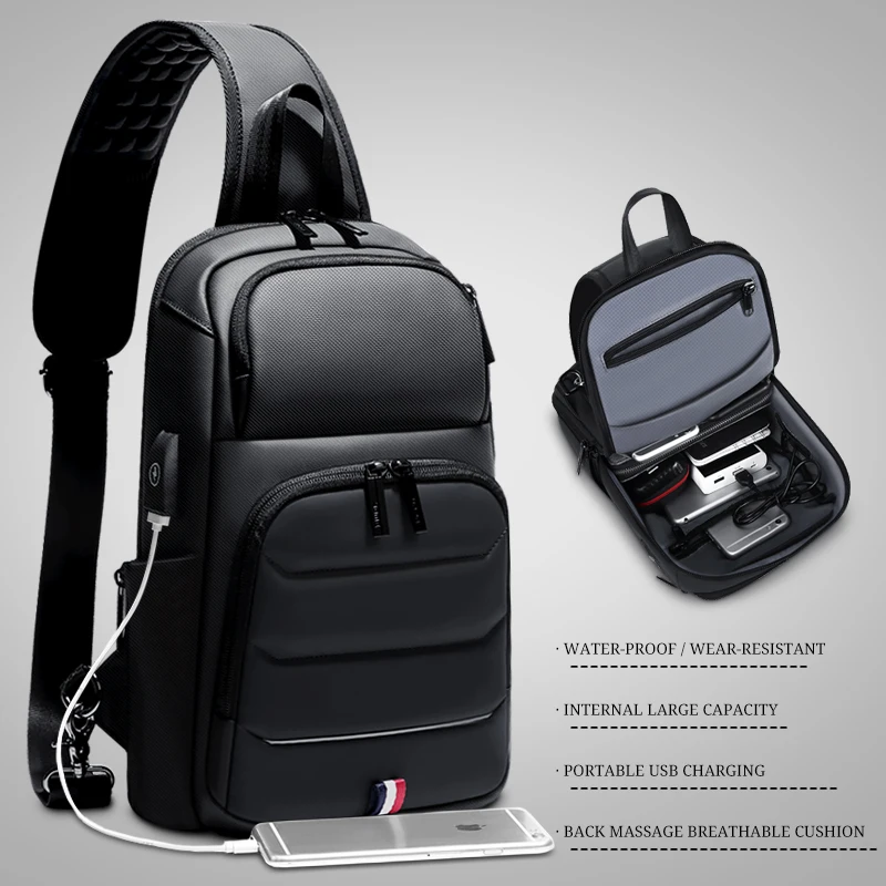 

Мужские сумки через плечо, новинка, мужская сумка-слинг, нагрудная сумка для 9,7 iPad, сумка-мессенджер для коротких поездок с USB-зарядкой, водон...