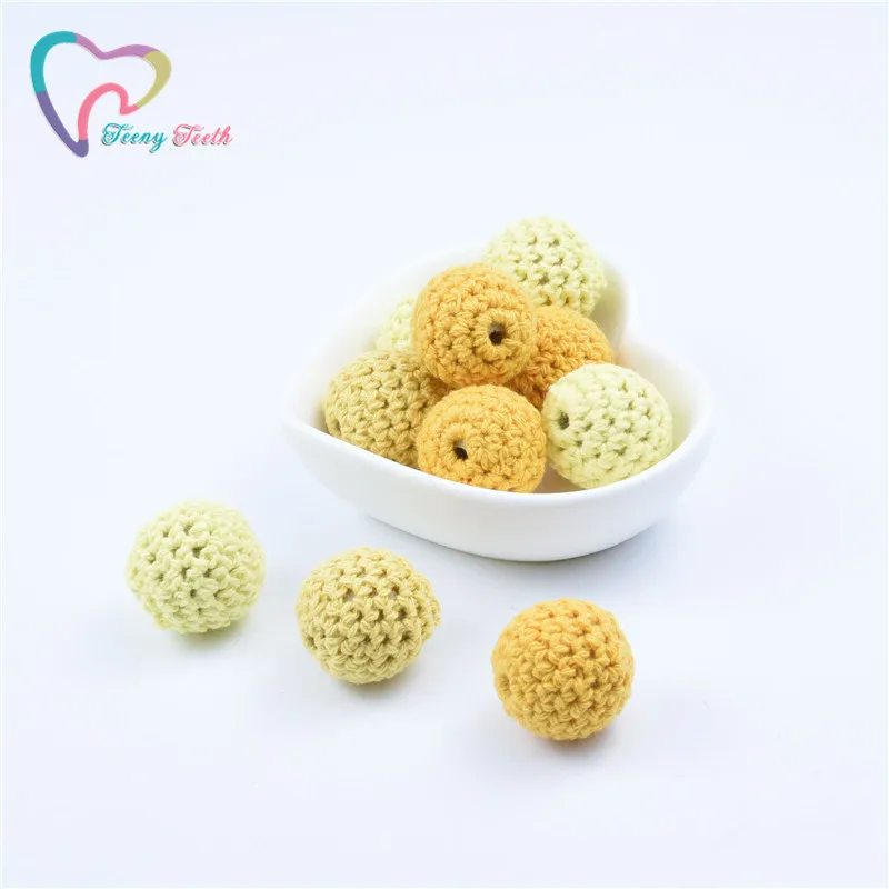 10PCS Yellow Color 16-20MM Knitting Cotton Crochet Wooden Loose Beads Balls For DIY Decoration Baby Teether Jewelry Necklace Toy | Украшения