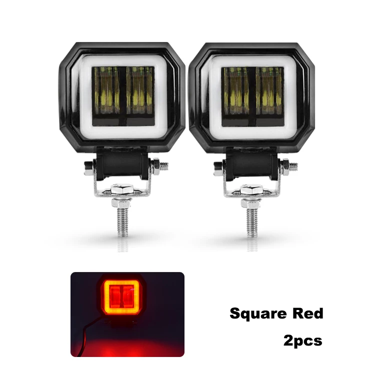 2pcs square red Nlpearl 3 дюйма Круглый СВЕТОДИОДНЫЙ противотуманные фары для авто 4 × 4 SUV 20 Вт Автомобильный свет с светодиодный ангельские глазки для внедорожника грузовика трактора точечный луч 9-32 в - Цвет: 2pcs square red