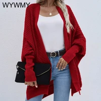 wywmy solid cardigans women sweaters long sleeve loose mid length knittwear cardigan sweater female casual thin knitted coat