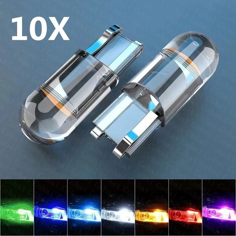 Супер яркая светодиодсветодиодный лампа 2/10 шт W5W 194 T10 со стеклянным корпусом Cob Автомобильная Лампа 6000K белый зеленый синий красный Клин купольсветильник лампа для номерного знака