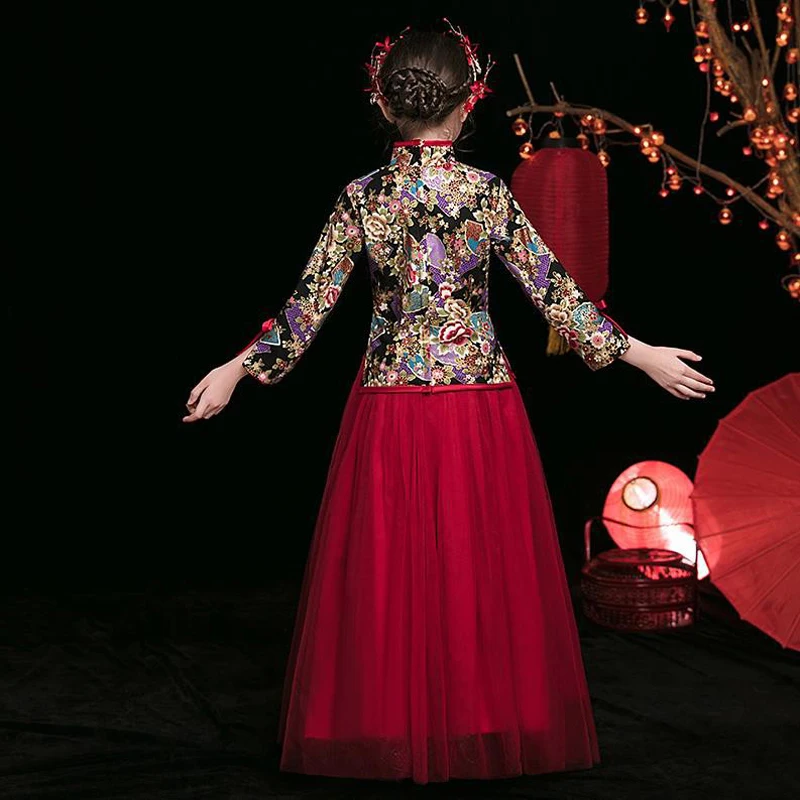 Китайские платья HanFu для девочек цветочное свадебное платье подружки невесты