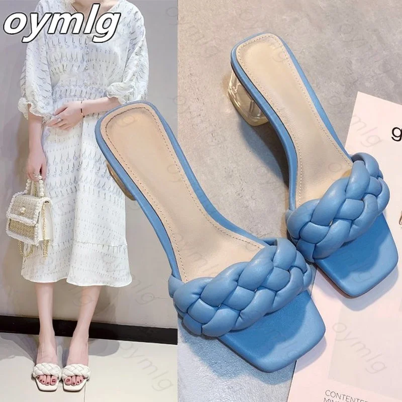 

Women's shoes summer 2020 new fashion mid-heel thick-heeled high-heeled fairy minimalist transparent crystal heel sandals