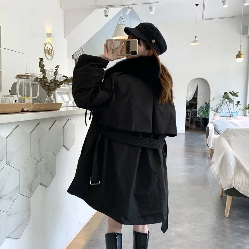 

Off Season 2021 New Parker Down Jacket Women's Medium Long Small Detachable Inner Sleeve Waist Closed Fur Coat