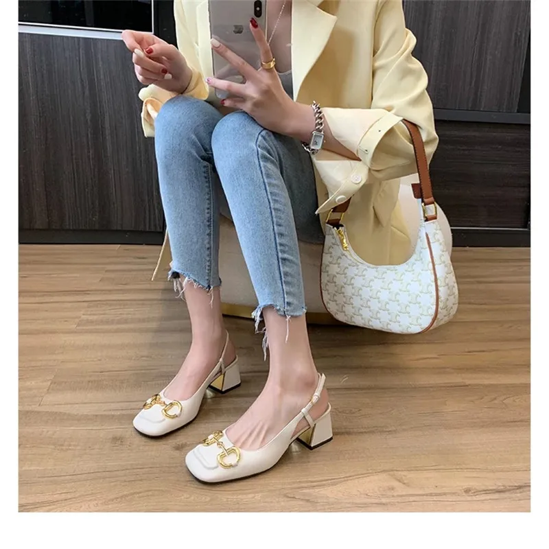 

New grape French horsebit single shoes women retro thick high-heeled small square toe shallow mouth Mary Jane shoes