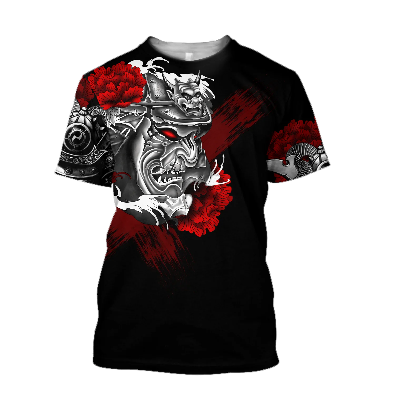Футболка унисекс с принтом самурайского тату коротким рукавом и | Мужская одежда