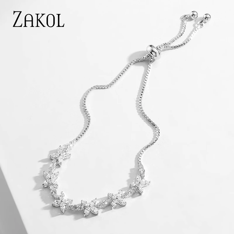 ZAKOL Модные женские свадебные вечерние праздничные подарки Cz Циркон Цветы цепи