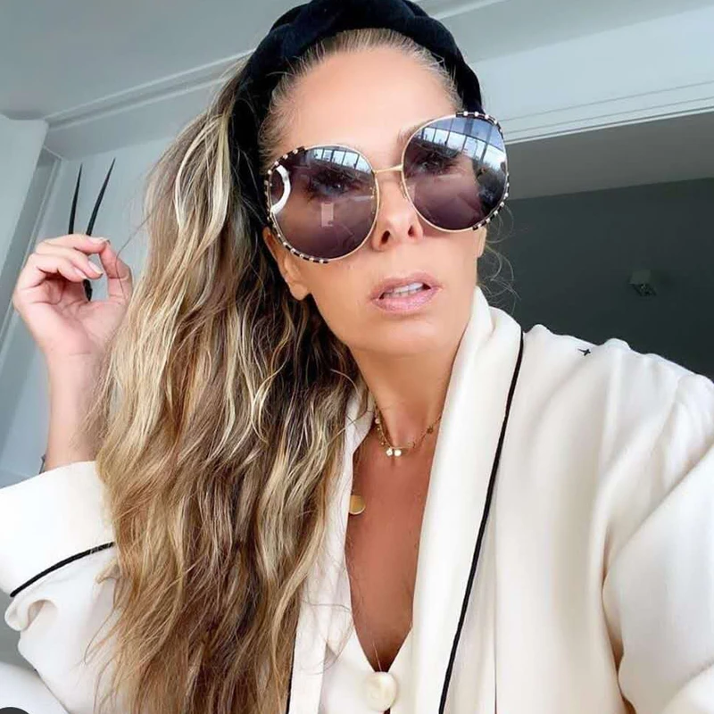 

Paint Print Stripe Round Sunglasses For Women New Luxury Brand Oversized Elegant Sun Glasses Female Clear Lens Eyeglasses Hollow