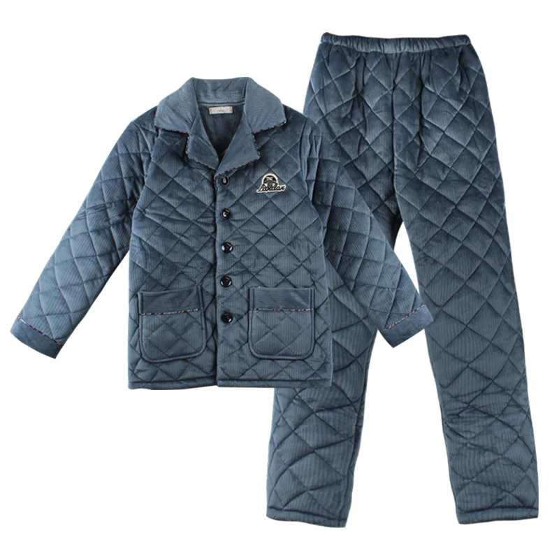 Pajamas with Cotton Men's Winter Thickened Beibei Plush, Three-layer Plush, Cotton Padded Jacket, Flannel Household Suit