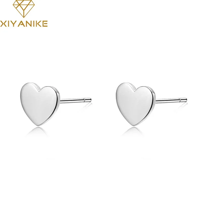 Женские серьги гвоздики в форме сердца из серебра 925 пробы|Серьги-гвоздики| |