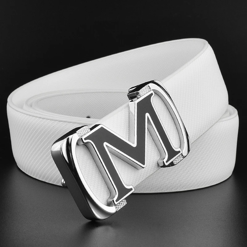 High Quality M letter ladies belts luxury brand belt transparent black belt for man Smooth buckle mens genuine leather belt