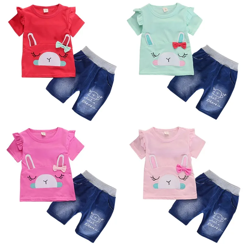 Baby Girls Clothing Sets Summer Cothes Children Print Cute Animal Cartoon Short Top+Short Pants Suit 0-4T | Детская одежда и обувь
