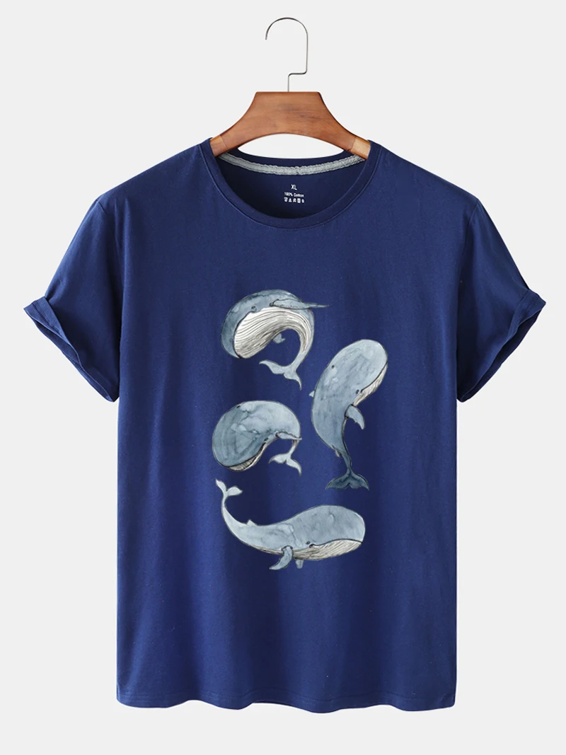 

LH20605 Spring and Summer New Style Eco-Friendly Fashion Whale Printing Harajuku Sports Short Sleeve Casual T-shirt For Woman