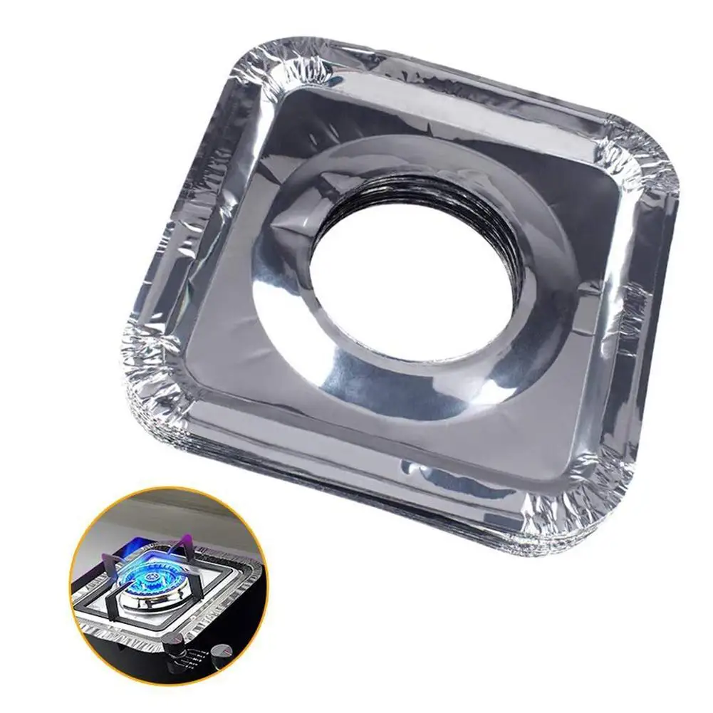 

10Pcs Thickened Aluminum Foil Square Round Stove Burner Covers Gas Oven Covers For Top Gas Stove Liners Oil Proof Cleaning Pad