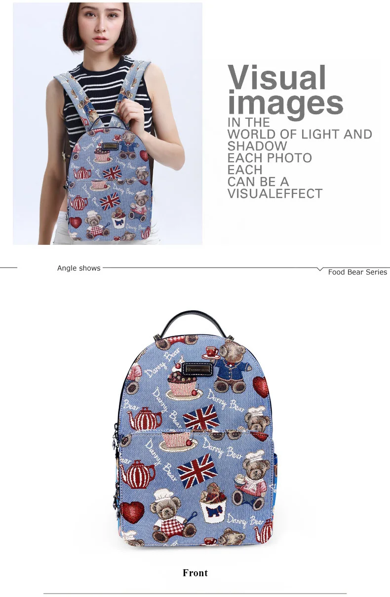 Women's Backpacks Funny Bears Printed Canvas School Bags for Teenage Girls Travel Shoulder Bag Mochila Feminina Bolsas