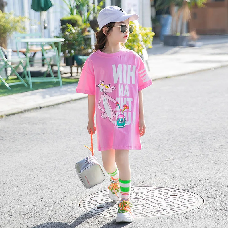 Детские летние топы футболка с короткими рукавами для девочек свободная юбка 2020