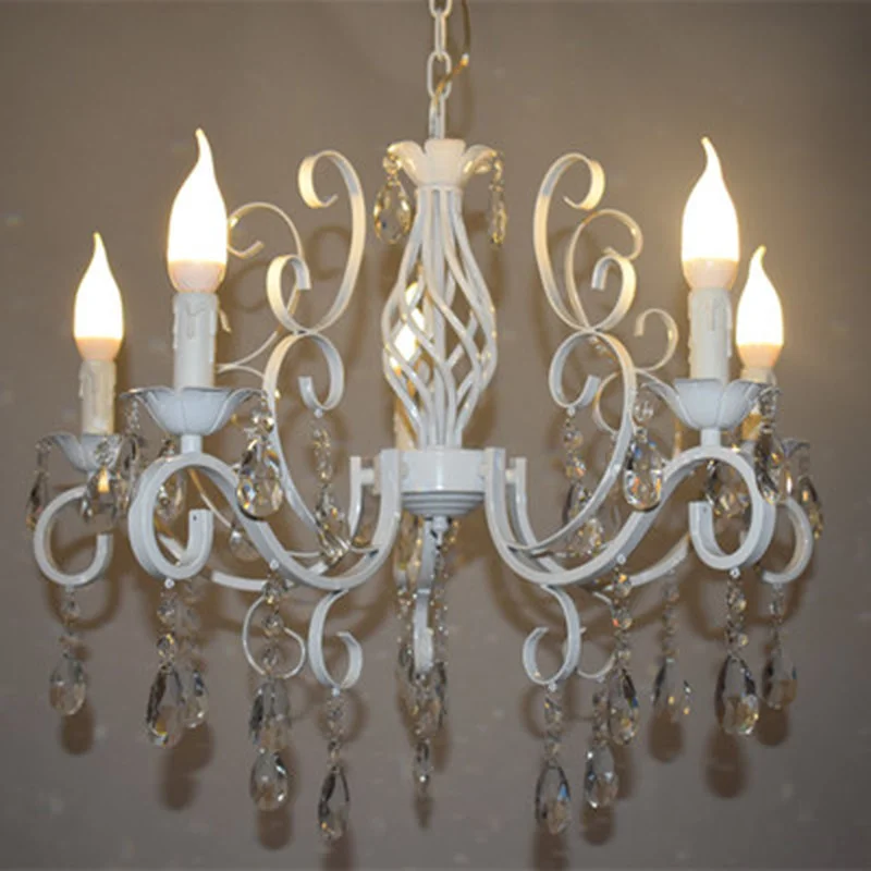 Винтажная хрустальная люстра из кованого железа белая потолочная лампа E14 Свеча