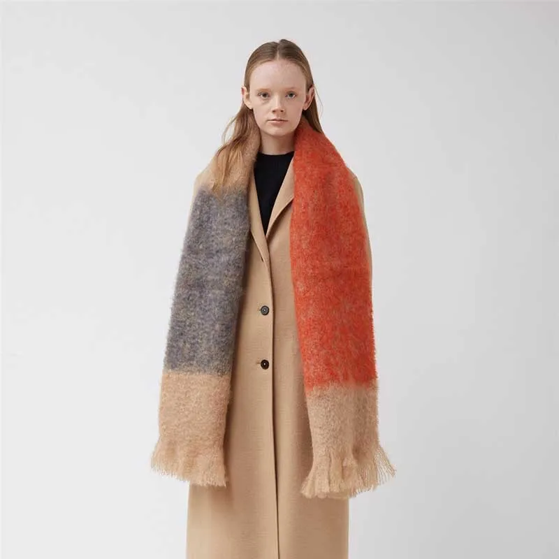 

210 см Новый Jil Sander Радужный шарф минималистский возврат к Jill сшитый шарф Радужный цвет сочетающийся мохер 2021 осень зима