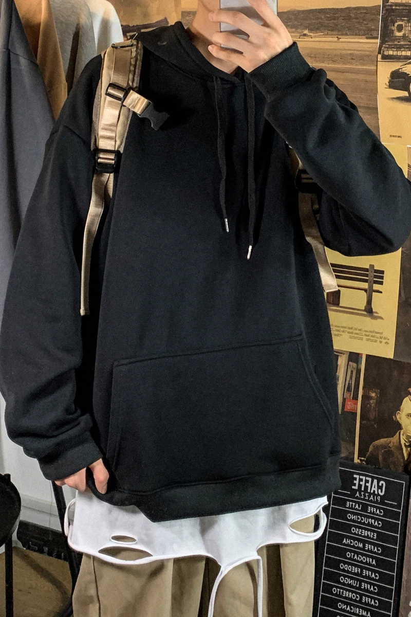 

Sweater Solid Color Hooded Loose Large Men's And Women's Spring And Autumn 2021 College Tidal Current Sport Hot Sale