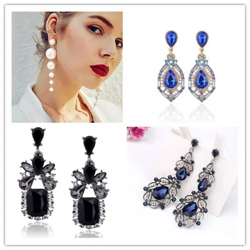 Элегантные серьги гвоздики из сплава Синие стразы инкрустация для девушек