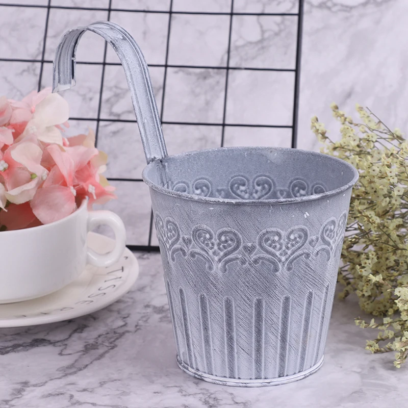 Винтажное Оловянное цветочное ведро для балкона подвесной цветок с крючком