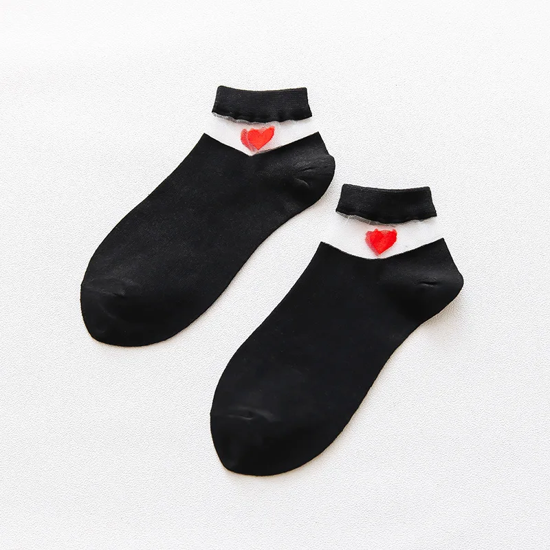 

6 Pairs Sweet Love Transparent Women Socks Fashion Harajuku Comfortable Soft Cotton Socks Woman Summer Breathable Socks Female