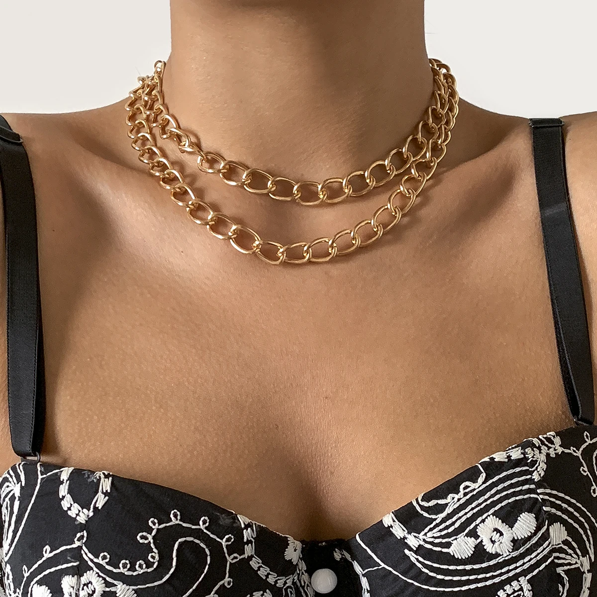 

Punk Basic Multi Layer Iron Statement Short Collar Clavicle Chain Choker Necklace For Women Men High Quality Minimalism Jewelry