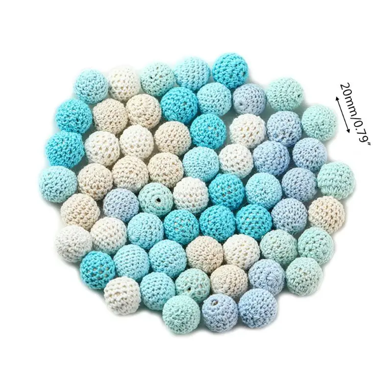 

60Pcs 20mm Chunky Round Crochet Wooden Beads Baby Teether Nursing Teething Pacifier Chain Necklace Jewelry Toy Making DIY L4MC