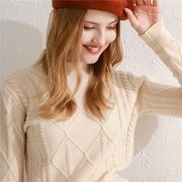 half high neck jacquard pure wool sweater women loose iarge size new hedging iong sleeves wild lazy ioose comfortable warm knit