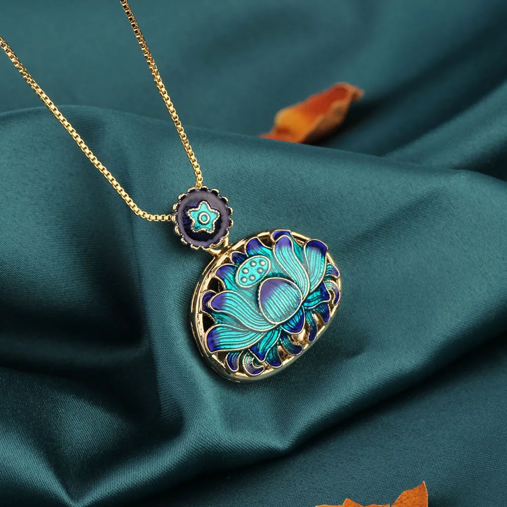 

Fashion ethnic Flower cloisonne necklace vintage jewelry,Delicate enamel pendants Necklace,jewelry for women's