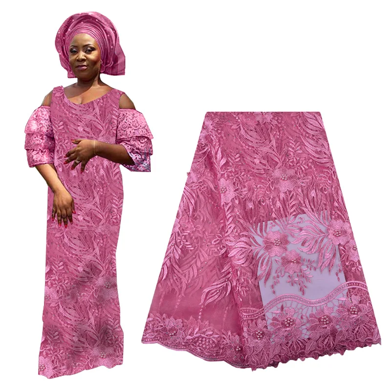 

High Quality Beads African Lace Fabric 2019 French Tulle Voile Swiss Lace with Stones Nigerian Lace Fabric For Wedding Party