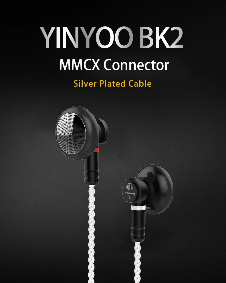 YINYOO BK2 вкладыши 14,8 мм Динамический драйвер наушники металлические наушники HiFi флагманский вкладыши с MMCX съемный кабель