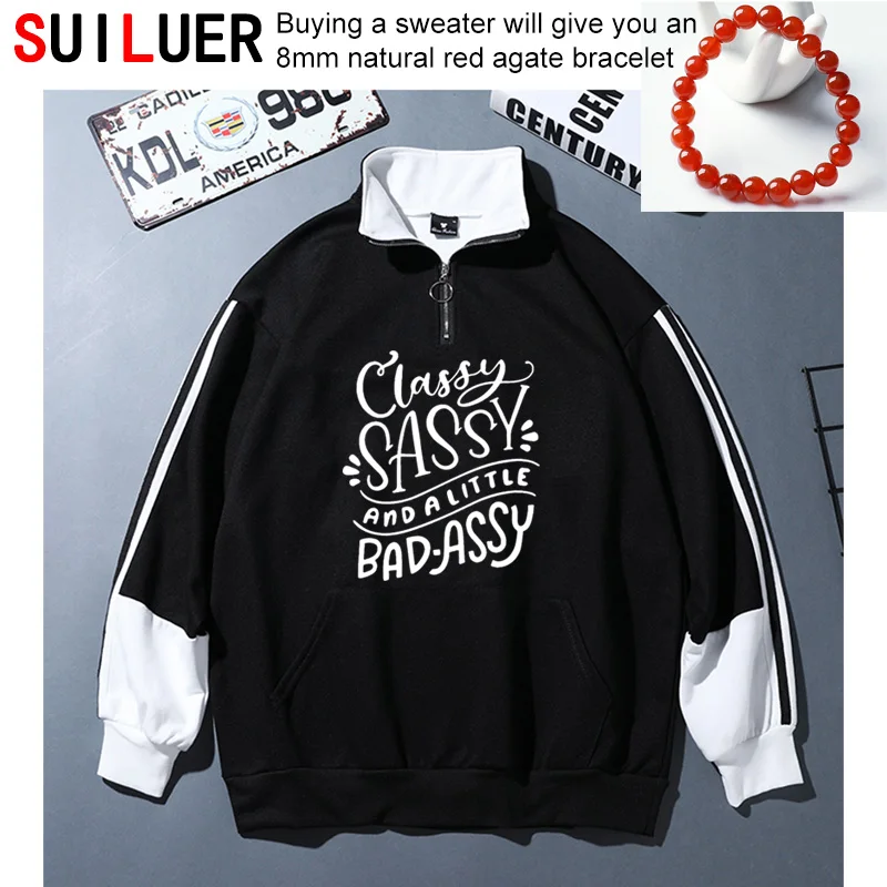 

Classy Sassy and a Little Bad-Assy Print Women 100% Cotton Casual Sweatshirts For Lady Girl Hoodies Hipster Pullovers SL-320