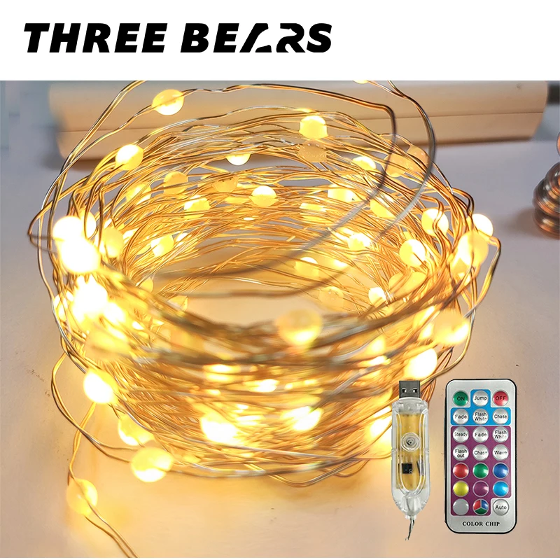 

10M LED Copper Wire String Lights 11 Modes USB Remote Control RGB Fairy Light for Christmas Wedding Party New Year Home Decor