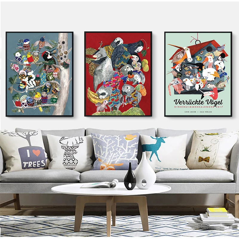 Корова Орел попугай птицы животные турнир стены искусство на холсте живопись