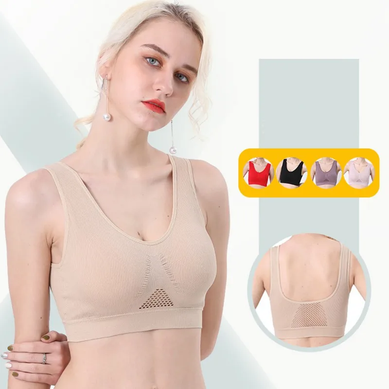 

Без косточек; Спортивное нижнее белье размера плюс, дышащий цельный бюстгальтер для занятий спортом, Фитнес нижнее белье Беспроводной с кол...