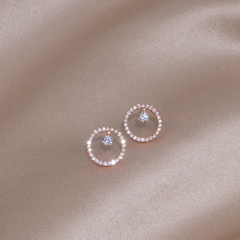 Серьги-гвоздики с камнем женские классические круглые украшения