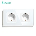 Настенные розетки BSEED европейского стандарта, одинарные мощные розетки с двойной рамкой, стеклянная панель, тройные розетки, защита детей, 16 А