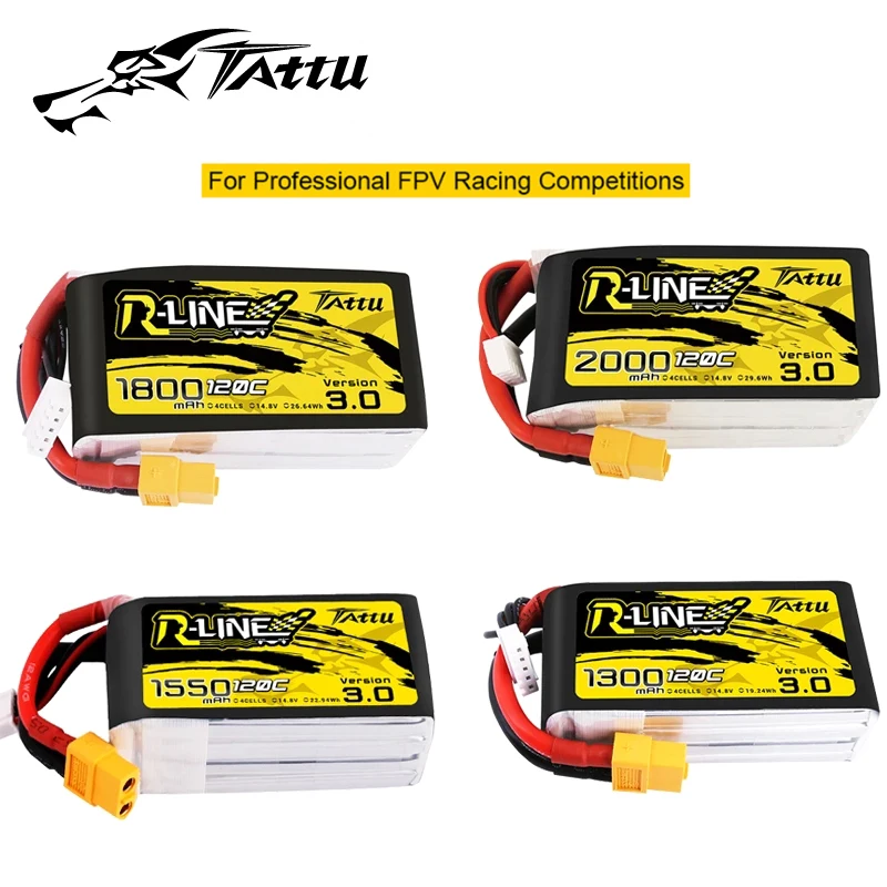 

Pro Drone Battery Tattu R-line Rline V3 3.0 120C 1050/1300/1550/1800/2000mAh 4S 6S Lipo Battery Strap XT60 Plug FPV Racing Drone